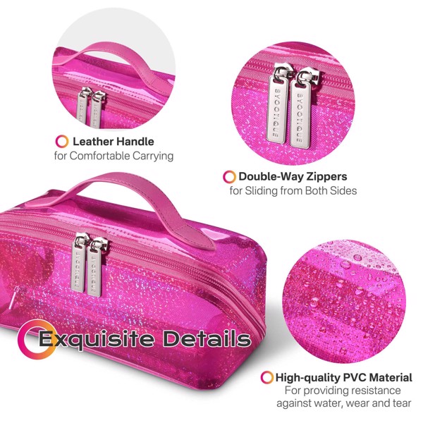 PVC Waterproof Fashion Portable Cosmetic Bag Shiny Colourful Bright Pink（No shipping on weekends.）