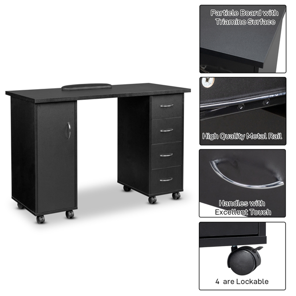 Double Edged Manicure Nail Table with Drawer Black