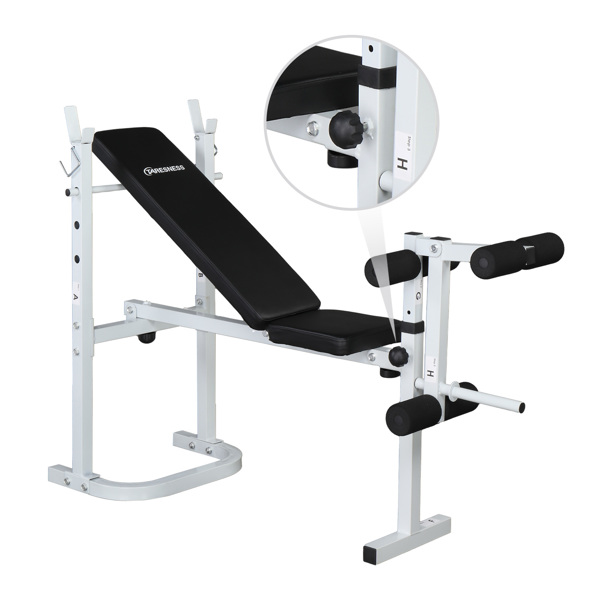 Weight Bench with Adjustable Workout Bench and Barbell Rack and Leg Developer, Foldable Weight Bench for Home Gym, Youth Strength Training Benches(White/Black) 