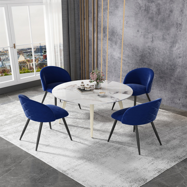 Modern Nordic Blue Velvet Upholstery Fabric Dining Chair Accent Arm Lounge Modern Gold Wing Tub Picture Leisure Tufted High Back Velvet Chair