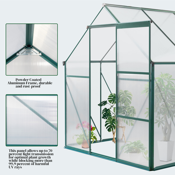 6x8 Hybrid Polycarbonate Greenhouse Green