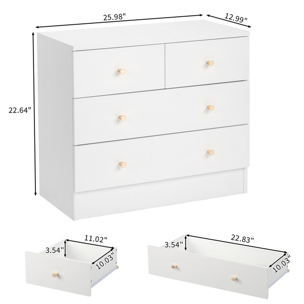 [FCH] Modern Simple 4-Drawer Dresser Nightstand White