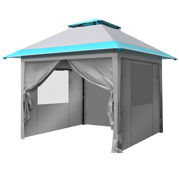10' x 10' Outdoor Pop-up Canopy With 4 Sidewalls Blue&White
