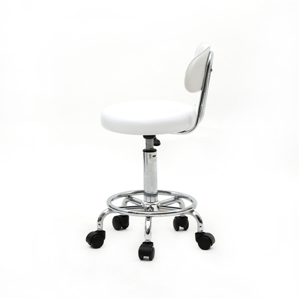 Round Shape Adjustable Salon Stool with Back and Line White