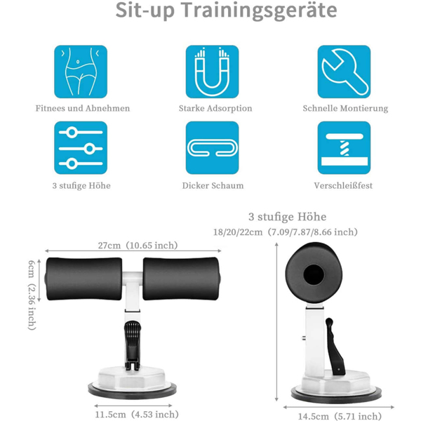 SIT-UP TRAINER with suction cup Ø11.5cm, Portable Sit-Up Bar,Sit-Ups Assistant Device,Color White