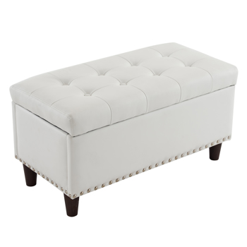 31.5 Inches 80*41*42cm  PU With Storage Copper Nails Bedside Stool Footstool Off-White 