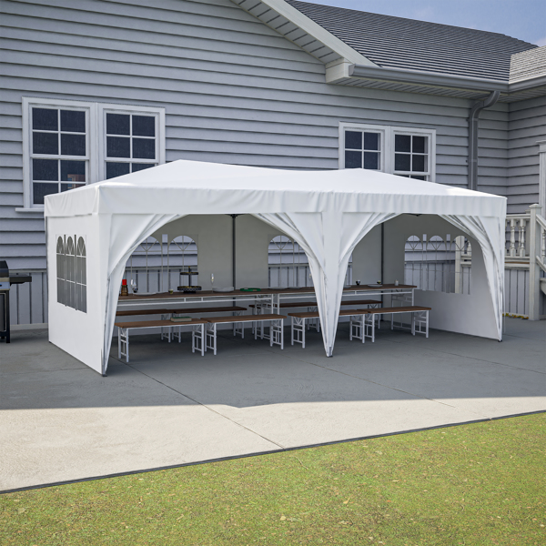 10 x 20 ft Heavy Duty Awning Canopy Pop Up Gazebo Marquee Party Wedding Event Tent with 6 Removable Sidewalls & Carry Bag, White