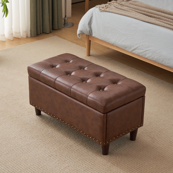 31.5 Inches 80*41*42cm Two-Color PU With Storage Copper Nails Bedside Stool Footstool Brown