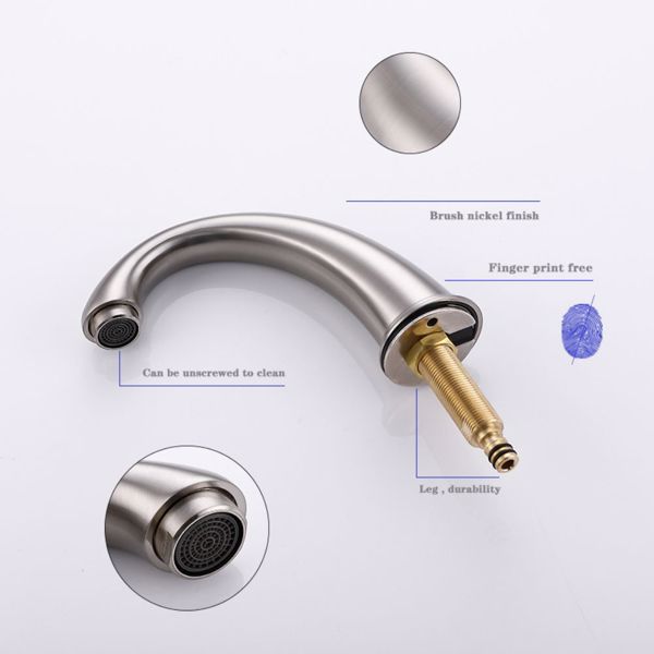 Brushed Nickel Widespread Bathroom Faucet, Waterfall Bathroom Faucets for Sink 3 Hole, 2-Handles Modern Vanity Faucet with Pop Up Drain Assembly and Lead-Free Supply Hose,8-Inch[Unable to ship on week