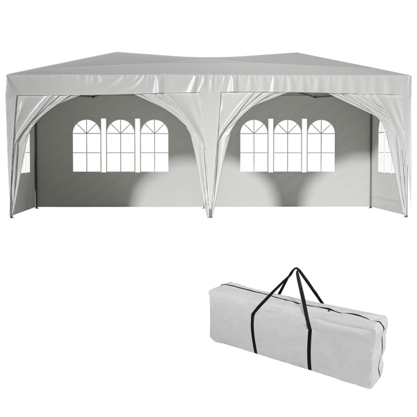 10 x 20 ft Heavy Duty Awning Canopy Pop Up Gazebo Marquee Party Wedding Event Tent with 6 Removable Sidewalls & Carry Bag, White