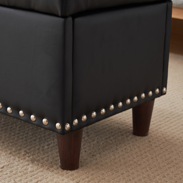 31.5 Inches 80*41*42cm  PU With Storage Copper Nails Bedside Stool Footstool Black