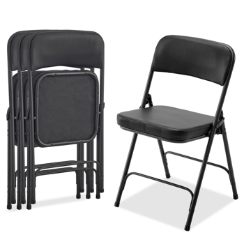 4 Pack Metal Folding Chairs with Padded Seat and Back, for Home and Office, Indoor and Outdoor Events Party Wedding, Black