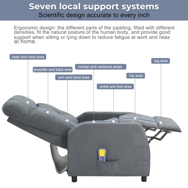 浅灰色 织物 带6点按摩1点加热功能 120kg 电动躺椅 英规 BRC-002-7