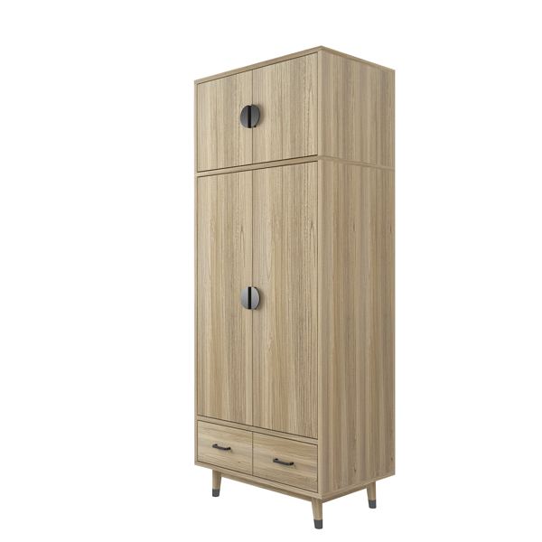 Density board pasted with triamine 9398-1 oak color black copper feet 4 doors 2 drawers with clothes rail wooden wardrobe