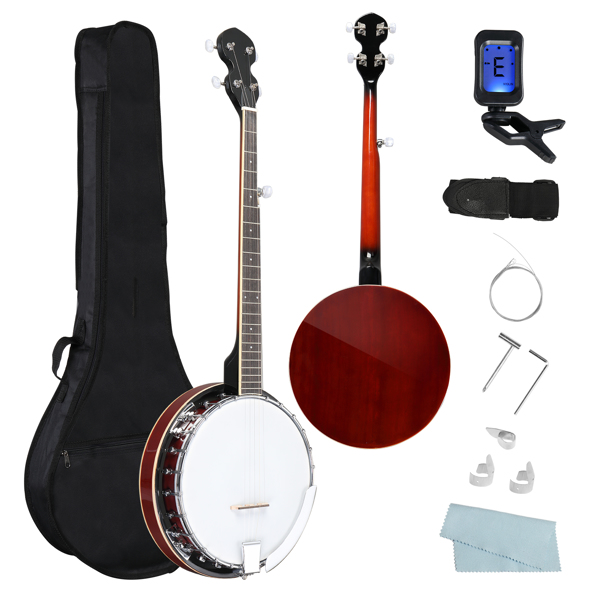 Full Size 5 String Left Handed Banjos Set with Closed Solid Sapele Back & Premium Mahogany Neck and Premium Accessories
