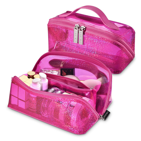 PVC Waterproof Fashion Portable Cosmetic Bag Shiny Colourful Bright Pink（No shipping on weekends.）