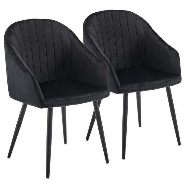 2 Pack Modern Dining Chairs, Accent Upholstered Chairs with Metal Legs, Armchair Living Room Chair for Living Room Bedroom Guest Room, Black