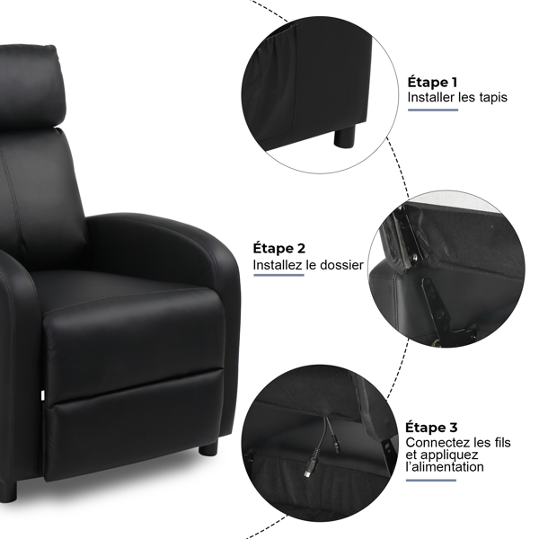 FCH Electric Recliner with Massage and Heat, PU Leather Recliner Chair Sofa for Living Room Home Theater, Black