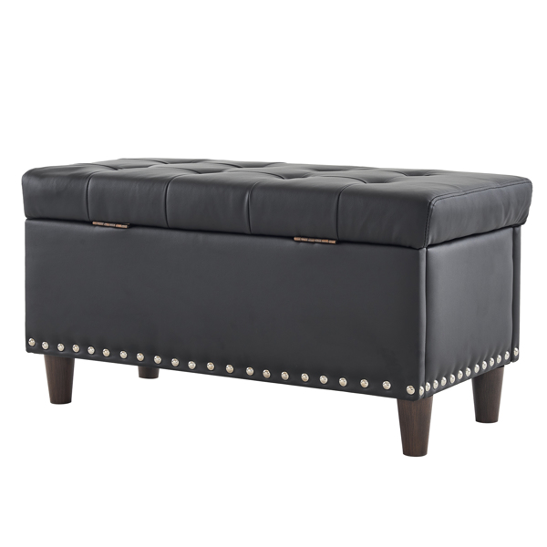 31.5 Inches 80*41*42cm  PU With Storage Copper Nails Bedside Stool Footstool Black