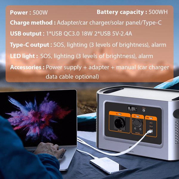 500Wh Power Station Outdoor Generator 1008W Portable Power Station, Two-Way Quick Charge 450,000 mAh (22.4 V), Mobile Power Generator for Outdoors, Camping, Outdoors, Motorhomes, etc.