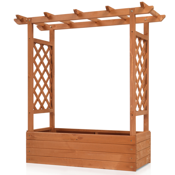 43.5*17.5*44.5 In Fir With Arched Lattice Raised Garden Bed Wooden Planting Frame Teak Color
