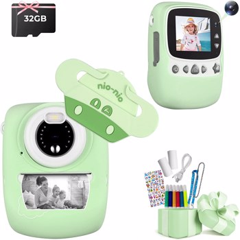 Kids Camera, 30MP Instant Camera WiFi 1080P Selfie Digital Camera 2.4 Inch with 32GB TF Card, Gift for Boys Girls,(Green)