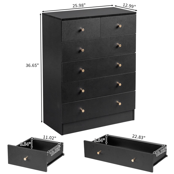 [FCH] Modern Simple 6-Drawer Dresser Black