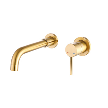 Wall Mount Faucet for Bathroom Sink or Bathtub, Single Handle 3 Holes Brass Rough-in Valve Included, Brushed Gold