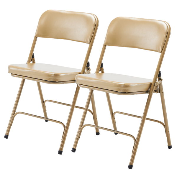 2 Pack Metal Folding Chairs with Padded Seat and Back, for Home and Office, Indoor and Outdoor Events Party Wedding, Champagne Gold