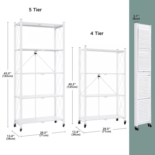 Joybos® 4 Tier White Heavy Duty Foldable Metal Organizer Shelves with Wheels