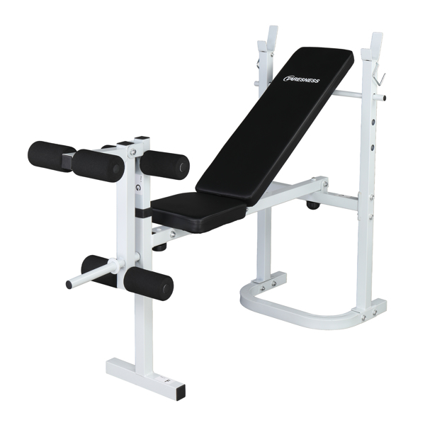 Weight Bench with Adjustable Workout Bench and Barbell Rack and Leg Developer, Foldable Weight Bench for Home Gym, Youth Strength Training Benches(White/Black) 