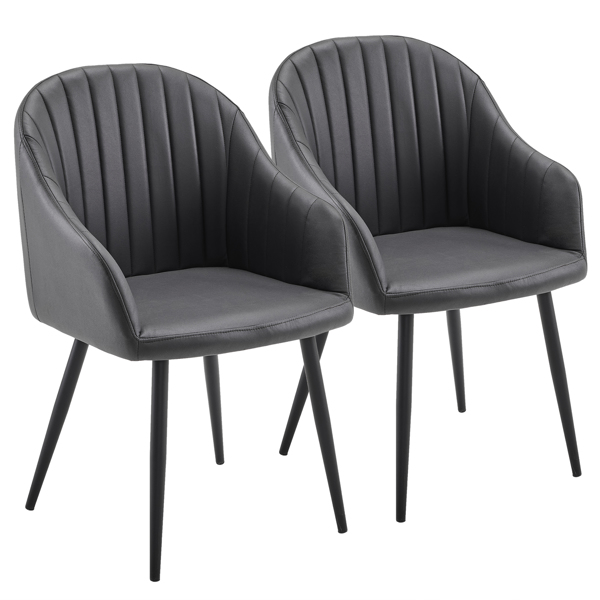 2 Pack Modern Dining Chairs, Accent Upholstered Chairs with Metal Legs, Armchair Living Room Chair for Living Room Bedroom Guest Room, Dark Grey