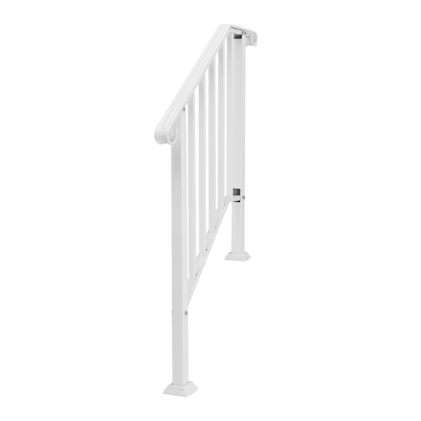Handrails for Outdoor Steps, Iron Handrail Fits 2 Step, Transitional Handrail with Installation Kit, White