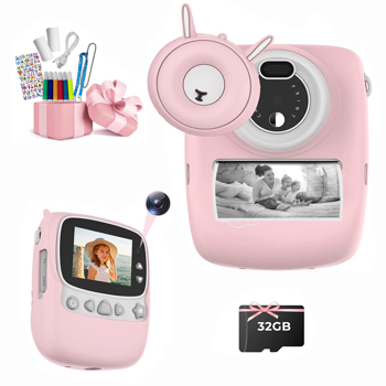 Children\\'s Camera, Children\\'s Digital Camera with Printing Sheet, Children\\'s Camera with 32G TF Card, Camera with Colour Pens and Photo Holder, Good for Crafts, Gift for 3-14 Years Old Children