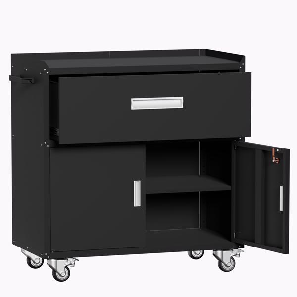 The steel tool cabinet has drawers on top and an open cabinet on the bottom It can be wheeled with wheels（BLACK）