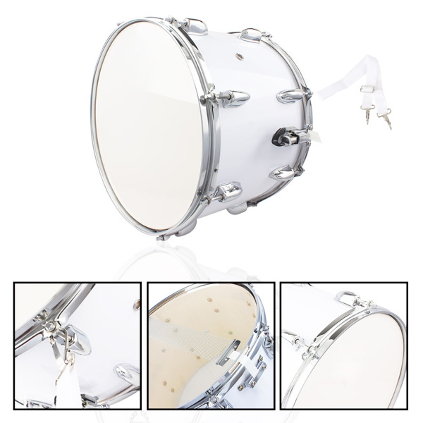14 x10 inches Marching Drum   Drumsticks   Key   Strap White