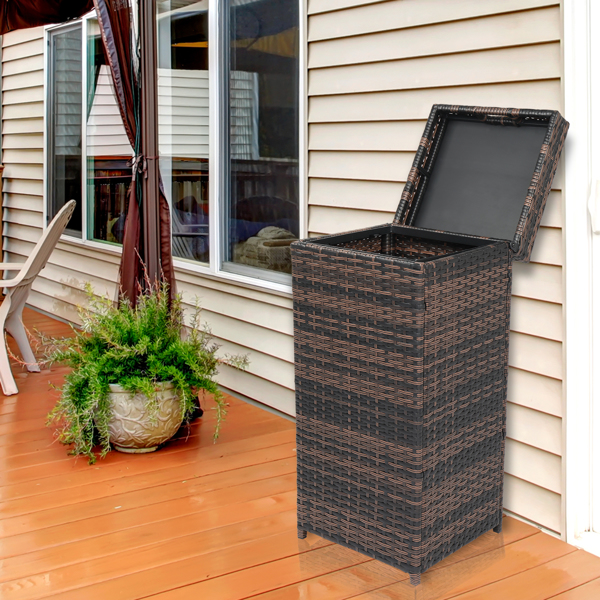 With Top Cover Iron Frame Rattan Trash Can Brown Gradient