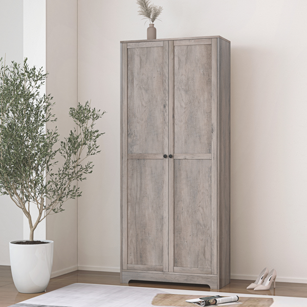Particleboard veneer, retro gray, 2-door, 4-shelf wooden wardrobe