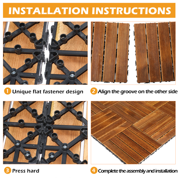 27pcs Wood Interlocking Deck Tiles 11.8"x11.8", Waterproof Flooring Tiles for Indoor and Outdoor, Patio Wood Flooring for Patio Porch Poolside Balcony Backyard, Stripe Pattern