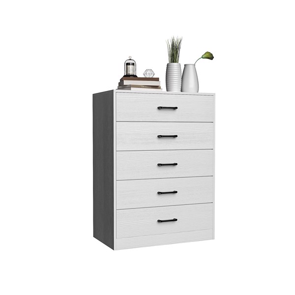 [FCH] 5-Drawer Cabinet, Veneered Fabric Drawer Storage Cabinet, White