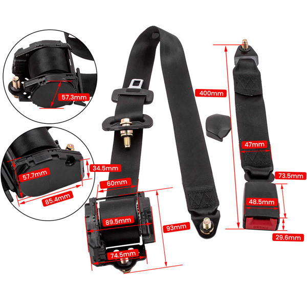 Pair Retractable Adjustable Shoulder Seat Belt Universal 3 Point Safety Belts 