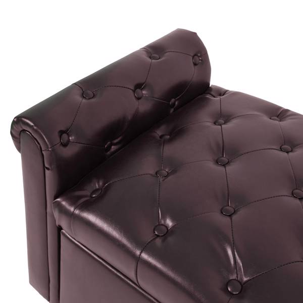 Brown, Multifunctional Storage Sofa Stool with Pu Leather Armrests
