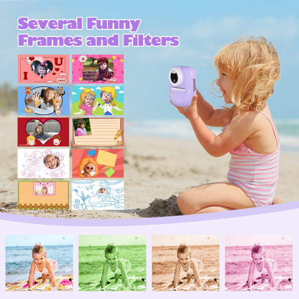 Kids Camera, 30MP Instant Camera WiFi 1080P Selfie Digital Camera 2.4 Inch with 32GB TF Card, Gift for Boys Girls, Purple