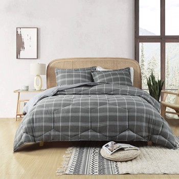 3PCS Reversible Check Pattern Comforter Set Cationic Dyeing Bed Set