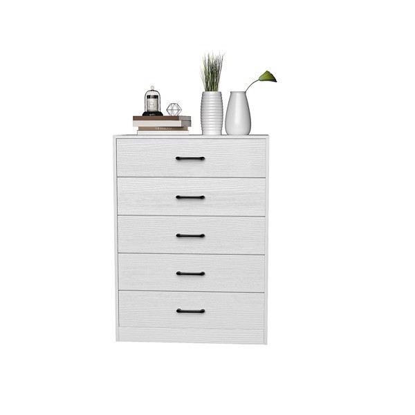 [] 5-Drawer Cabinet, Veneered Fabric Drawer Storage Cabinet, White