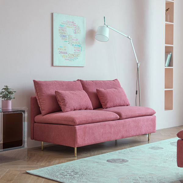 Modern Armless Loveseat Couch,Armless Settee Bench,Pink Cotton Linen-59.8'' 