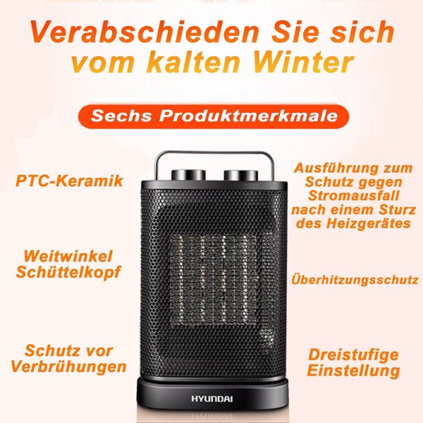 风扇加热器节能 1500W，PTC 陶瓷加热器电动，3 功率级别可调节电加热器，带提手，适用于客厅、卧室（周末不发货，周五14点截单）-2