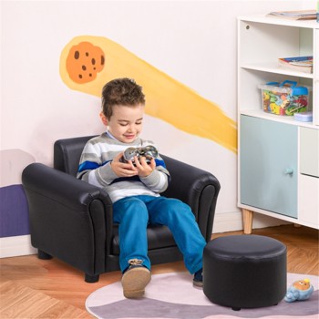 Kids Sofa Set with Footstool-Black (Swiship-Ship)（Prohibited by WalMart）