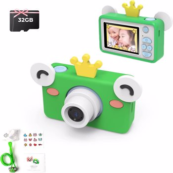 Kids Camera, 32MP 1080P Digital Camera Kids with 2 Inch IPS Touchable Screen, 32GB TF Card, Gift for Kids, Green