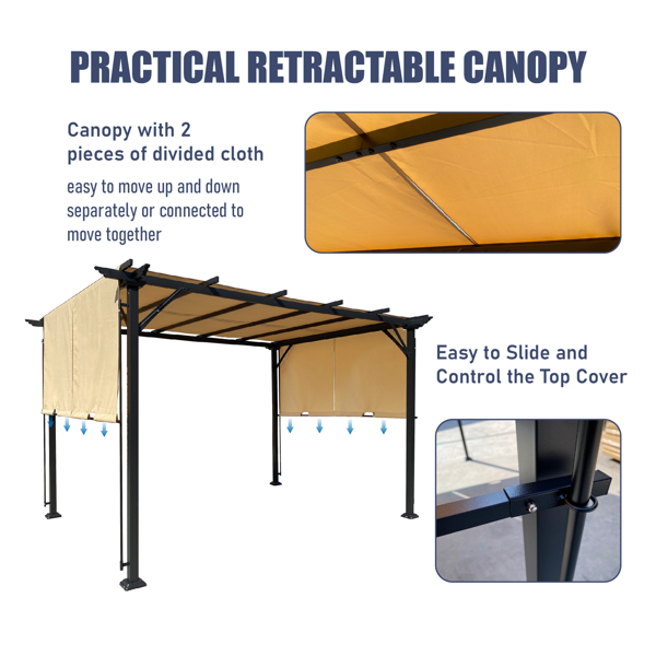 12 x 9.5 Ft Outdoor Pergola Patio Gazebo,Retractable Shade Canopy,Steel Frame Grape Gazebo,Sunshelter Pergola，Khaki [Sale to Temu is Banned.Weekend can not be shipped, order with caution]